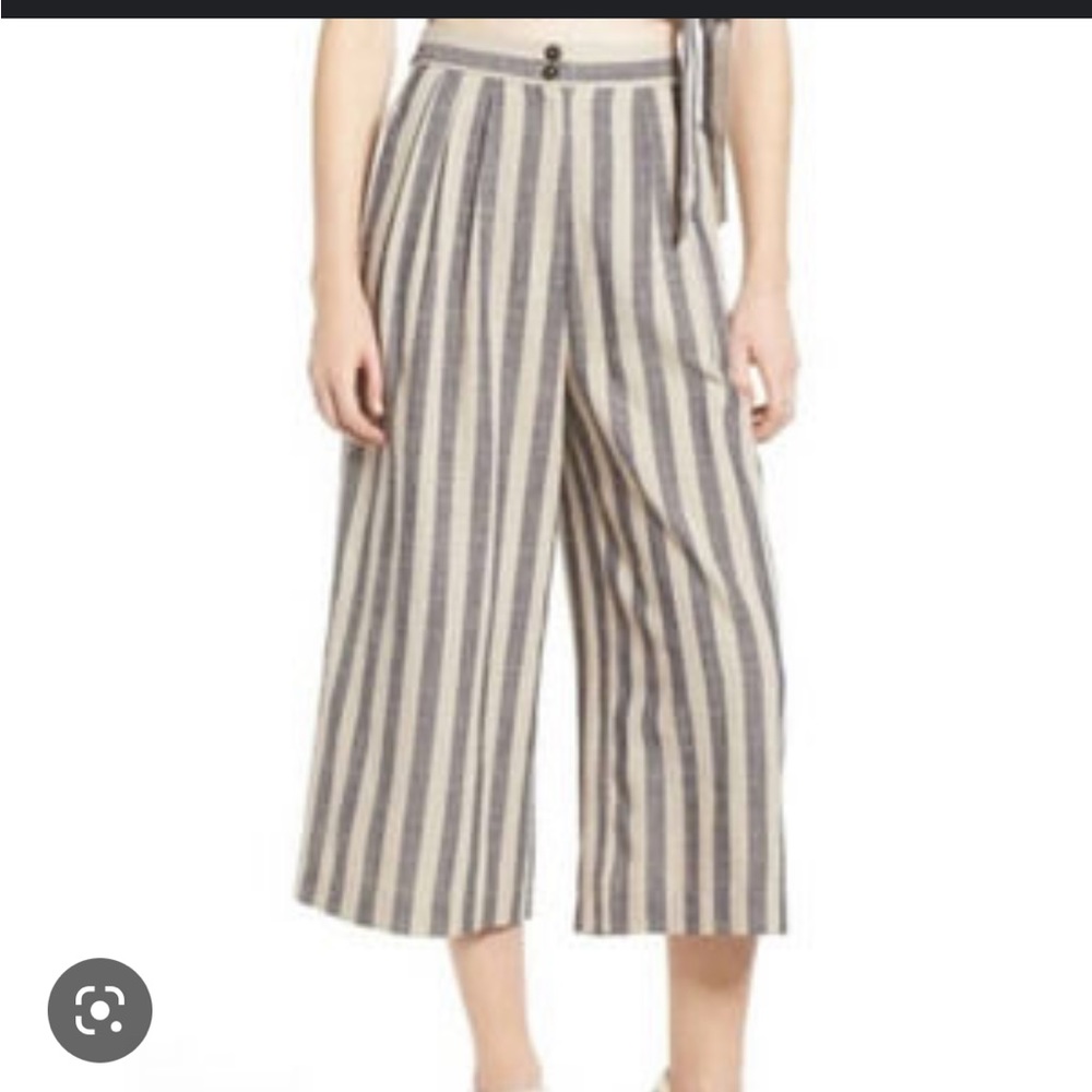 ASTR the Label Wide Leg Crop Stripe Linen Pants